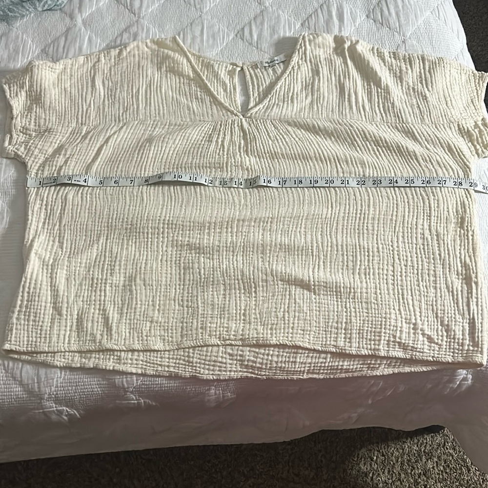 MADEWELL Cream V-Neck Short Sleeve Blouse/ ZIZE L - Picture 5 of 6